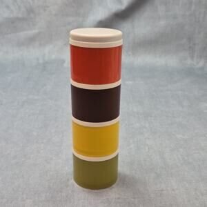 Vintage 70s Harvest Colors Tupperware Stacking Spice Shaker Set 1308-32 USA
